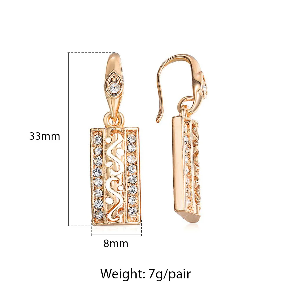 Женские серьги подвески из розового золота 585 пробы с вырезами и прозрачным