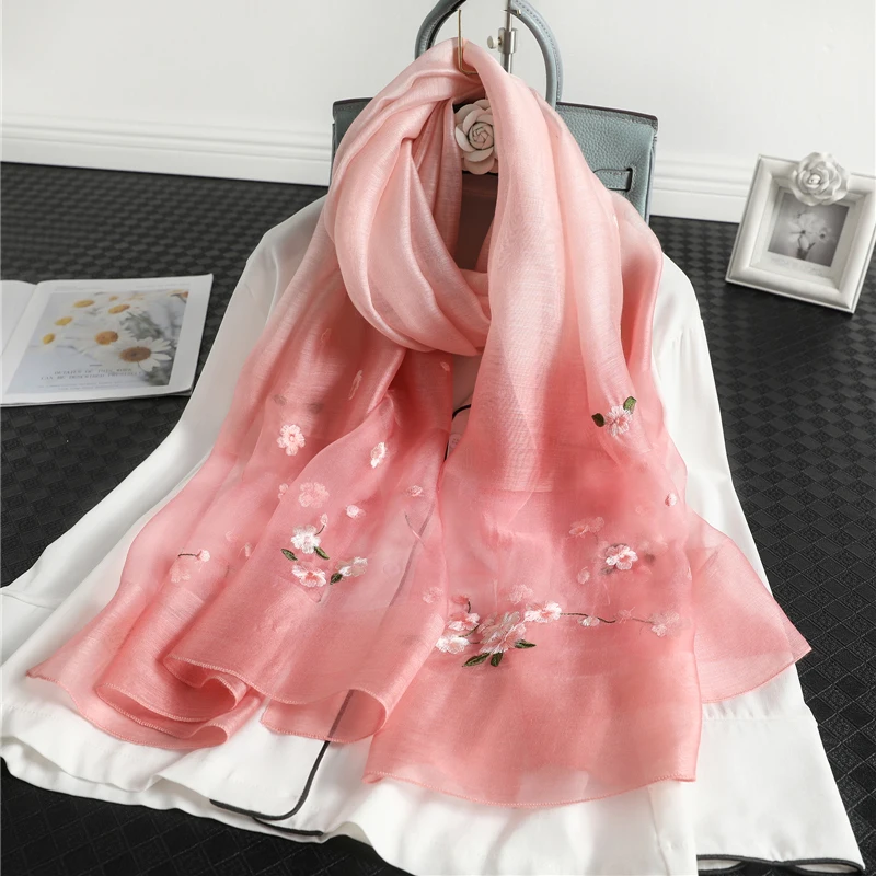 2022 натуральный шелк и шерсть женский шарф цветная вышивка Пашмина платок хиджаб