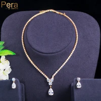 pera delicate teardrop pendant afican gold cz stone bridal engagement party jewelry sets for women necklace and earrings j445