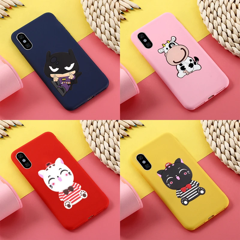 TRISEOLY сплошной цвет мягкий силиконовый бампер Бэтмен корова полосатый Lucky Cat Чехол