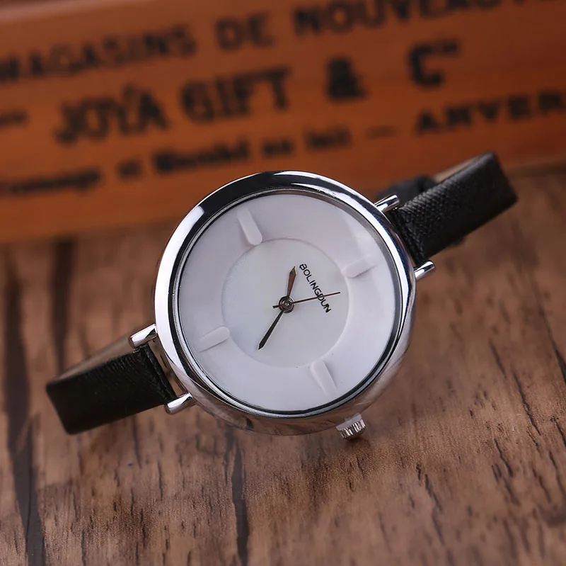 

Fashion Women Stainless Steel Leather Band Bracelet Casual Quartz Wrist Watch 19QC