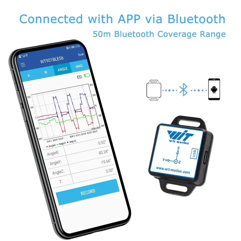 Фото WitMotion Bluetooth BLE 5,0 низкое энергопотребление 50 м WT901BLECL 9-осевой датчик Угол + гироскоп ускорения + магнитометр для ПК/Android №3