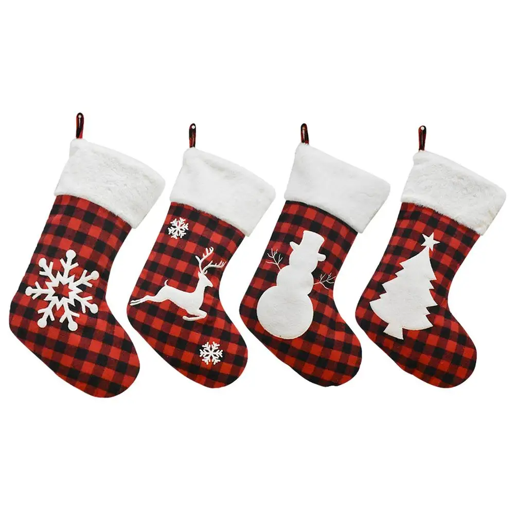 

Christmas Stockings Set Of 4 Christmas Gift Bag With Sturdy Loop Fireplace Hanging Stockings Snowman Snowflake Elk Christmas