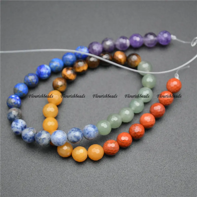 

8mm Faceted Natural Colorful Gemstone Chakra Round Loose Beads Jewelry Making(Amethyst / Tiger Eye/ Lapis / Sodalite /Red Agate)