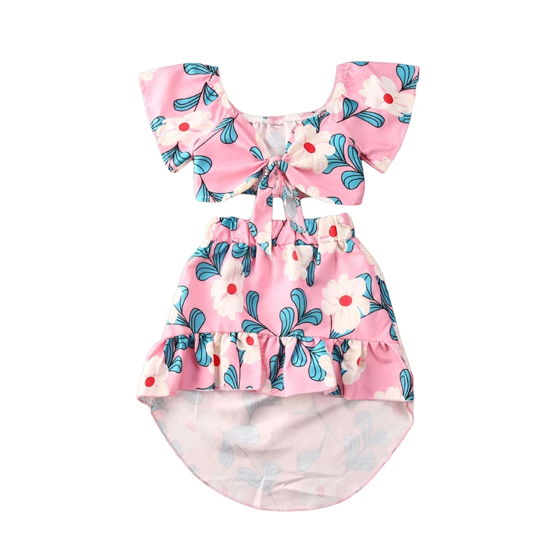 Летние комплекты одежды для маленьких девочек праздничная одежда бант с цветами