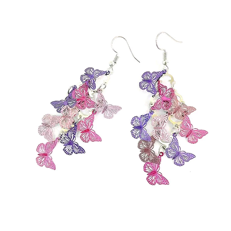 Уникальные серьги-бабочки на шнурке цветные длинные висячие серьги-подвески с