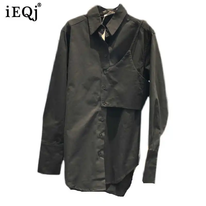 

IEQJ 2021 new summer and spring fashion women clothes turn-down collar spliced patchwork single breasted shirt female blouse