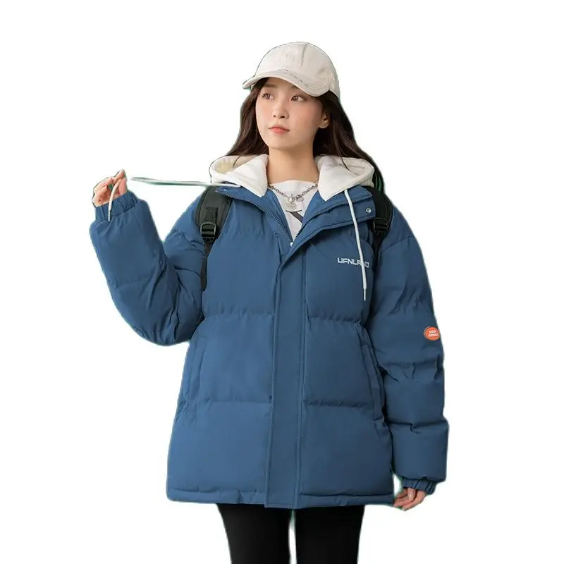 

Women Winter Hooded Windproof Big Pocket Fake Two Pieces Midi Coat Puffer Jacket Cotton Padded Parkas Outwear Overcoat