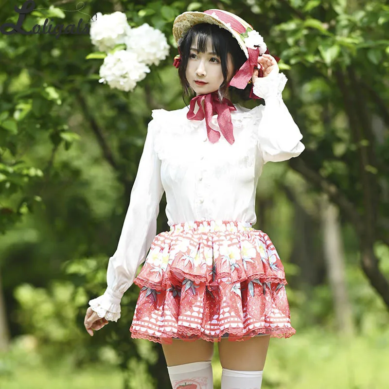 Милая многослойная мини-юбка в стиле &quotЛолита&quot с принтом клубники и цветов |