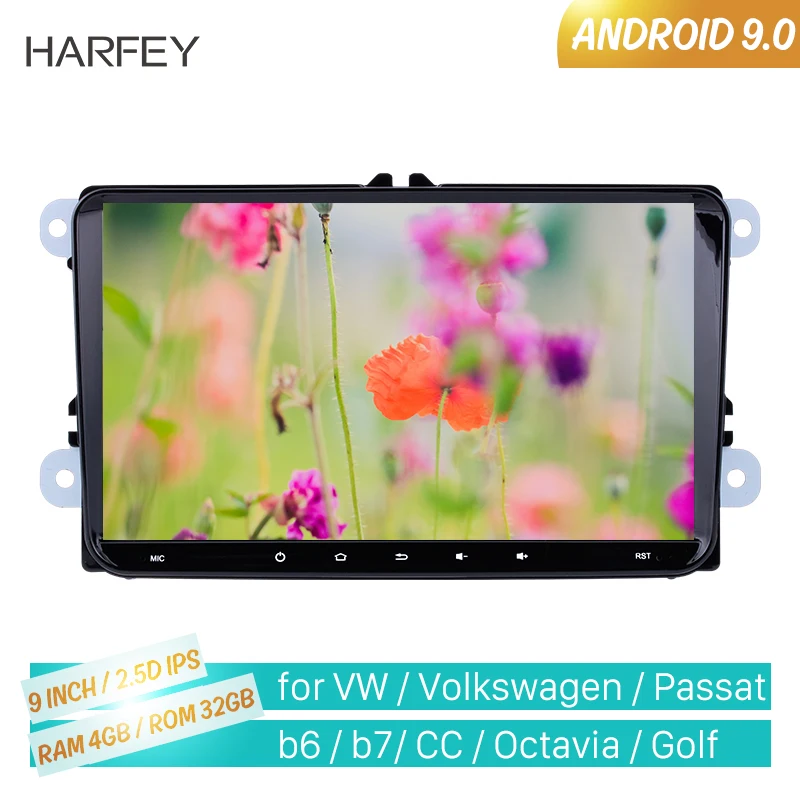 Harfey 2Din Android 9,0 " gps Автомагнитола для VW BORA Polo Golf 4 Golf 5 Golf 6 Golf 7 Tiguan Passat b6 b5 b7 поддержка carplay
