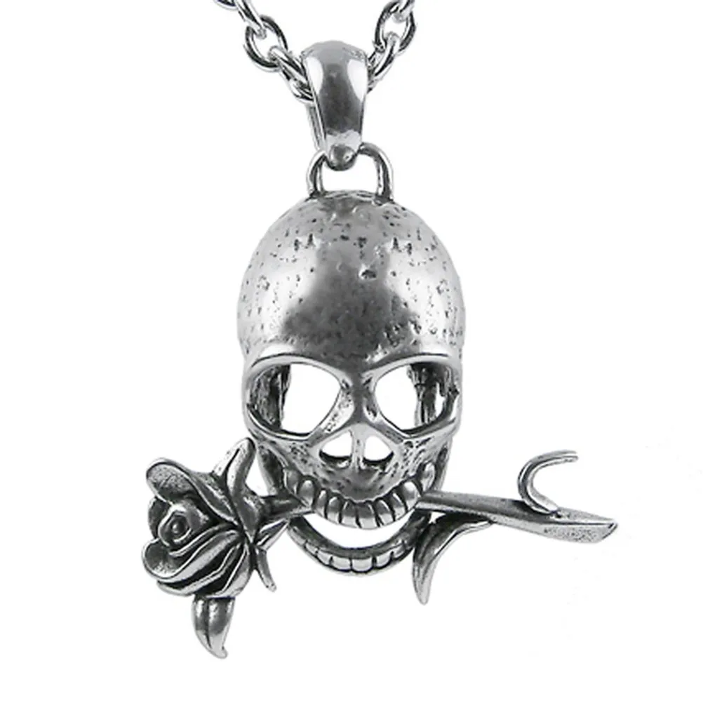 

Fashion Retro Gothic Skull Rose Flower Pendant Necklace Men and Women Punk Hip Hop Party Jewelry Locomotive Accessories Gift