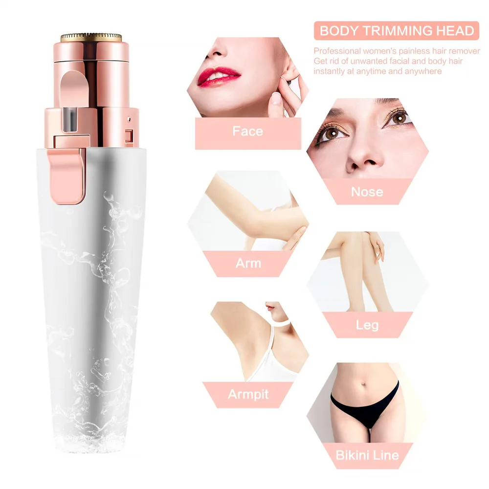 

2 In 1 Eyebrow Trimmer Electric USB Rechargeable Hair remover women shaver LED light lady Epilator Razor Female Face Makeup Tool
