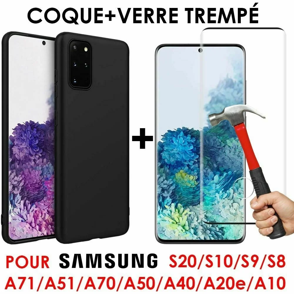 

For Coque S8 S9 Plus S10 S20 A12 A02s A20e A10 A52 A32 A51 A40 + Vitre Verre Trempé