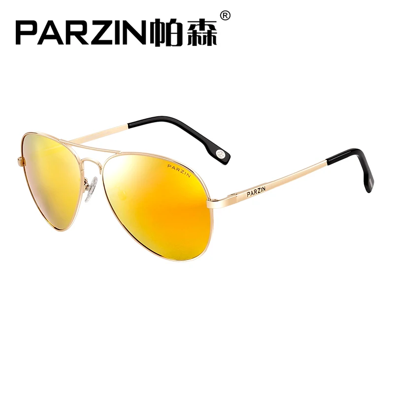 gold frame orange Мужские солнцезащитные очки марки PARZIN, в штучной упаковке новинка элегантные очки мужские очки для вождения - Цвет линз: gold frame orange
