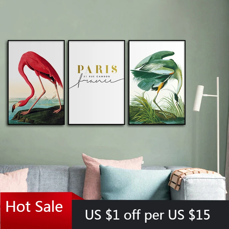 Скандинавские животные Птица Фламинго Искусство Холст Картина печать плакат