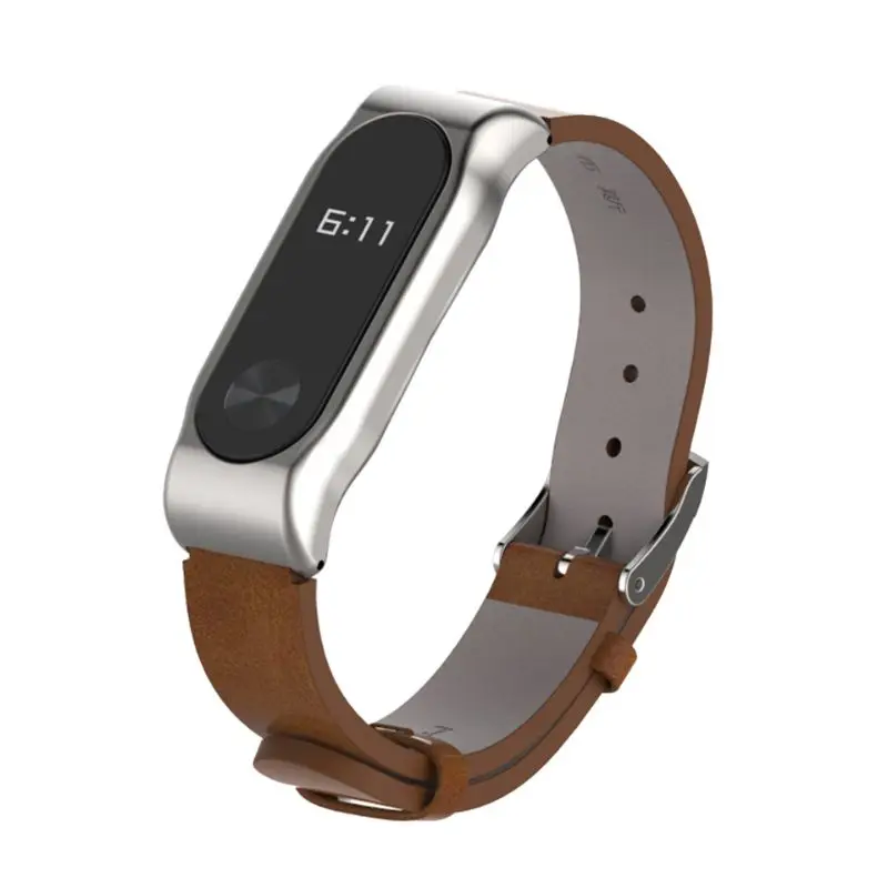 

Leather Strap Magnet Metal Shell Replacement Wristband for xiaomi MI Band 2 J78F