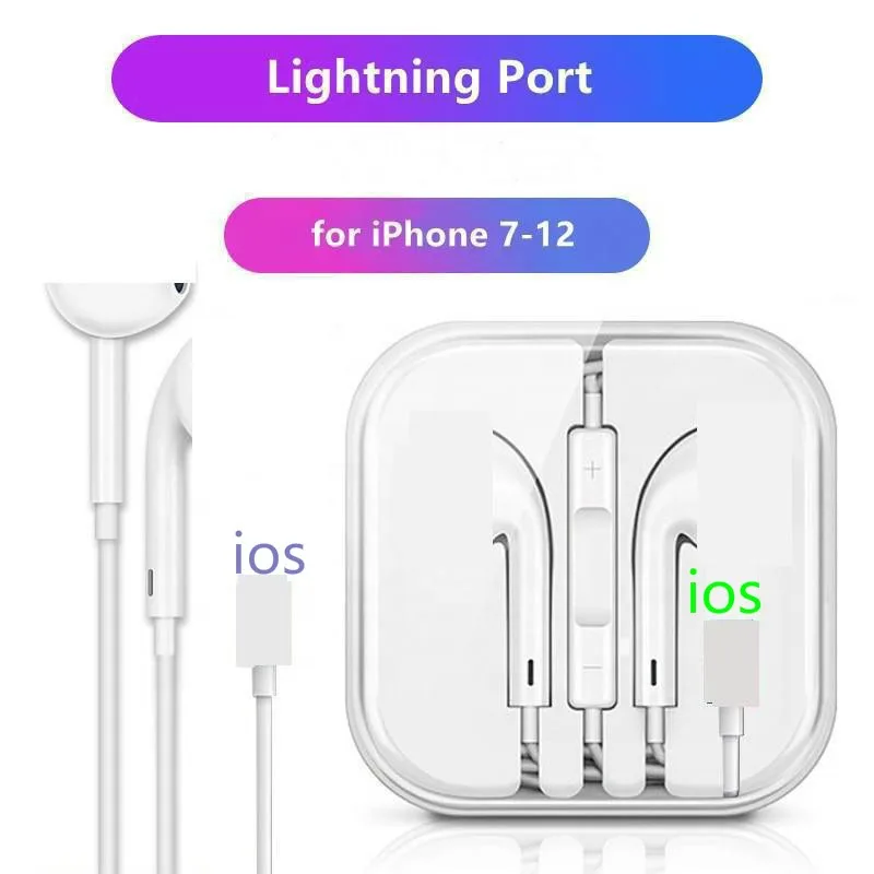 

Lighting Wired Bluetooth Earburds For IPhone 8 7 Plus X XR XS Max 10 Headset 3.5MM In Ear Stereo Earphone With Mic For IPhone
