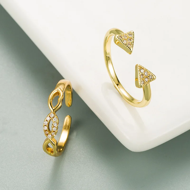 

2021 Trend Korean Fashion Personality Pure Copper Ring Gold Color Simple Design Micro-zircon Open Ring Lovers Ring