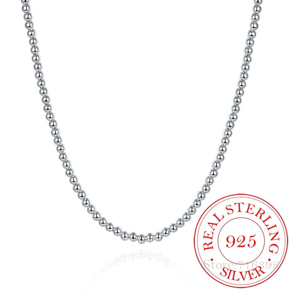 

925 Sterling Silver 4mm/8mm/10mm Smooth Beads Ball Chain Necklace For Women Trendy Wedding Engagement Jewelry Drop Shipping aqdw