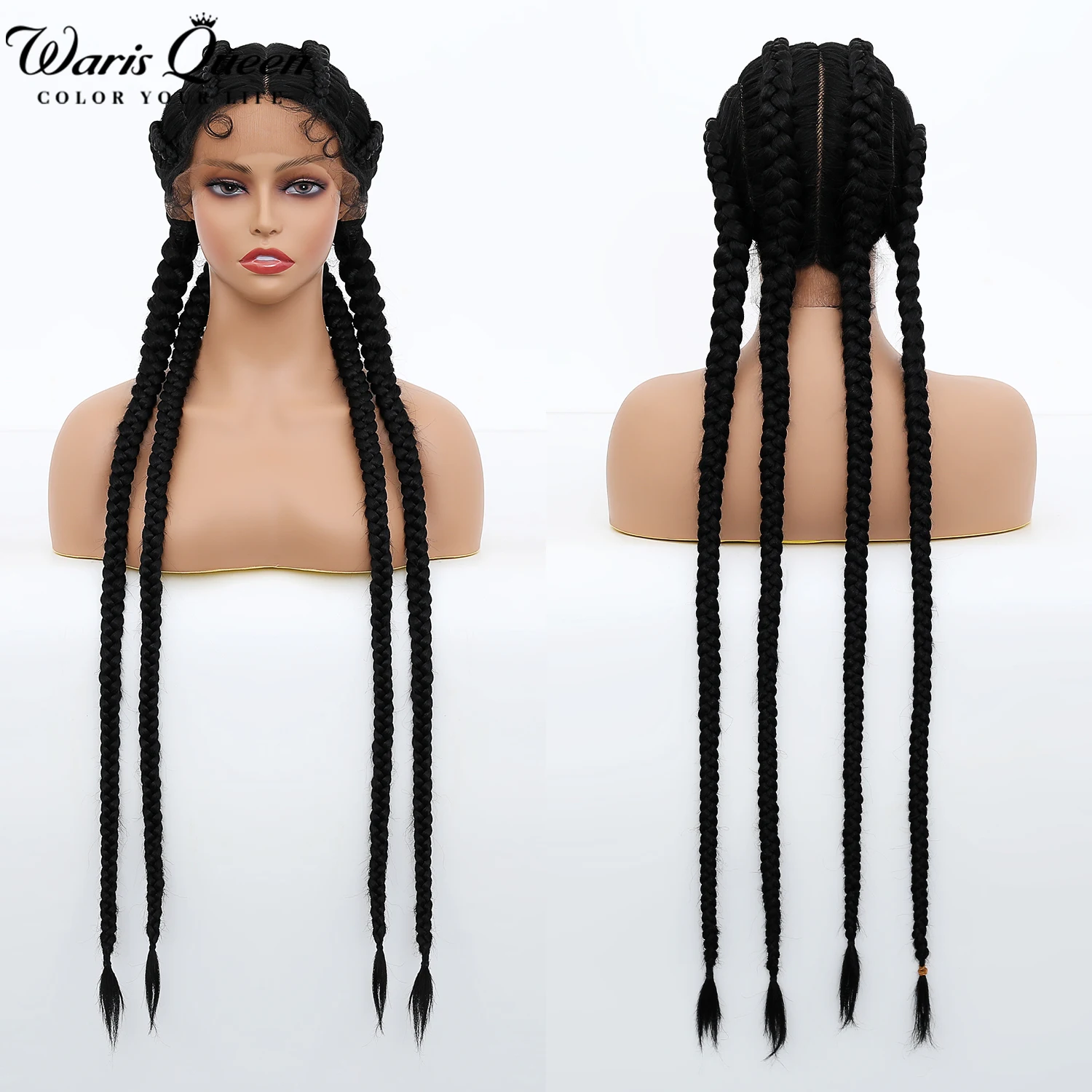 NEW Braided Lace Front Wig Synthetic Wigs For Black Women 36 Inch 4 Long Box Braid Wig With Baby Hair 360 Lace Frontal Perruque
