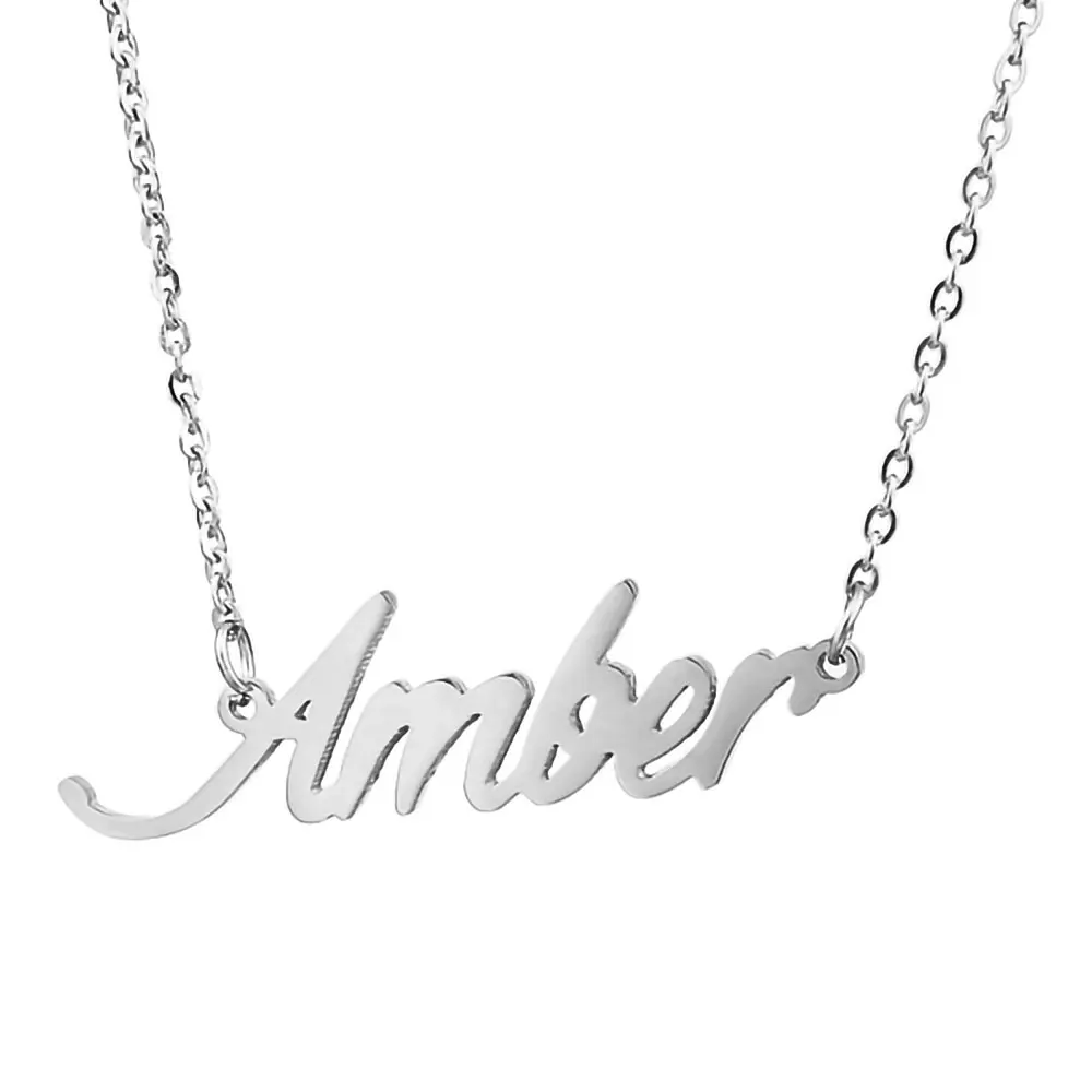 Amber Nameplate Necklace for Women Stainless Steel Jewelry Gold Plated Name Chain Pendant Femme Mothers Friends Gift