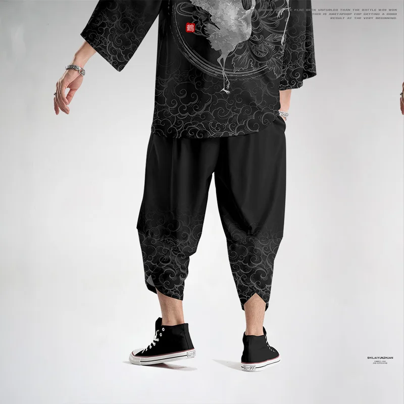 Large Size Kimono Harajuku Print Crane 3d Japanese Cardigan for Men Women Loose Robe 3/4 Sleeves Samurai Costume Streetwear |