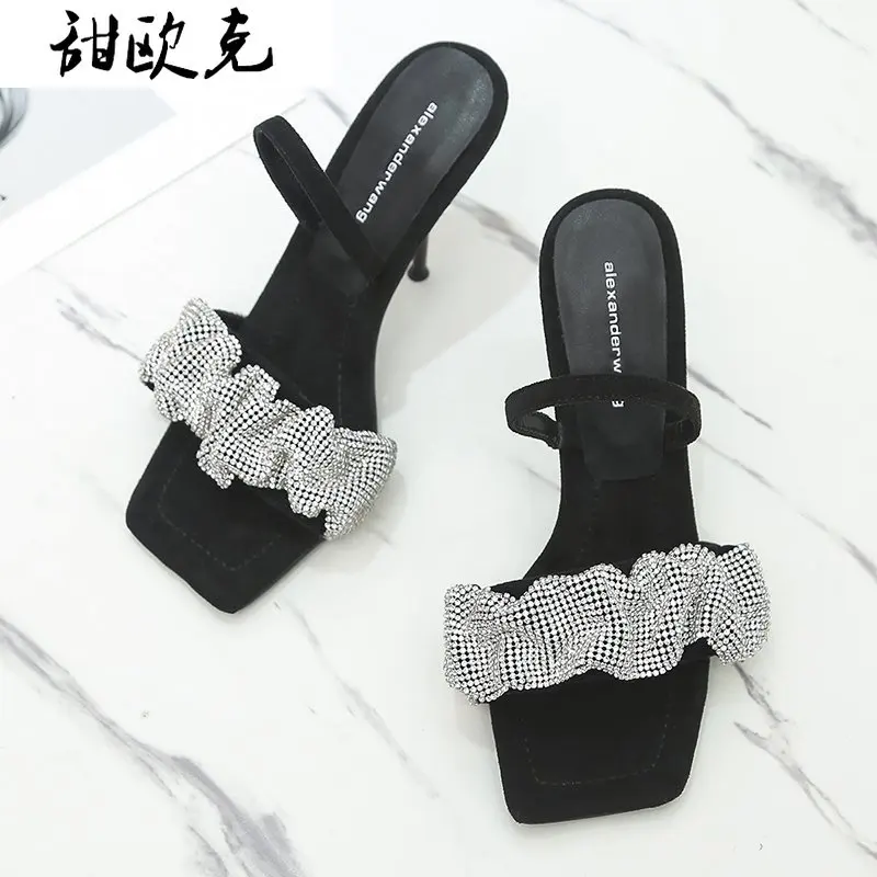 

Women Sandals 2021 Summer New Square Head Sexy Rhinestone Women Platform High Heels Fashion Outdoor Open-toe Beach Sandals