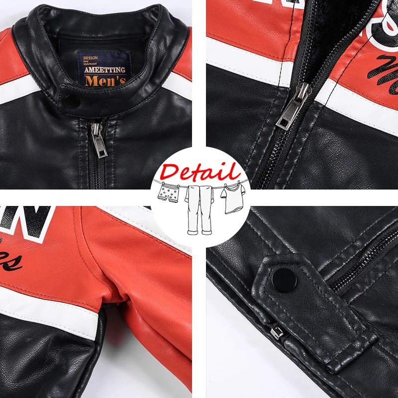 

Men Motorcycle Jacket 2021 Autumn Winter Men New Faux Pu Leather Jackets Casual Printing Biker Coat Zipper Fleece Male Jacket
