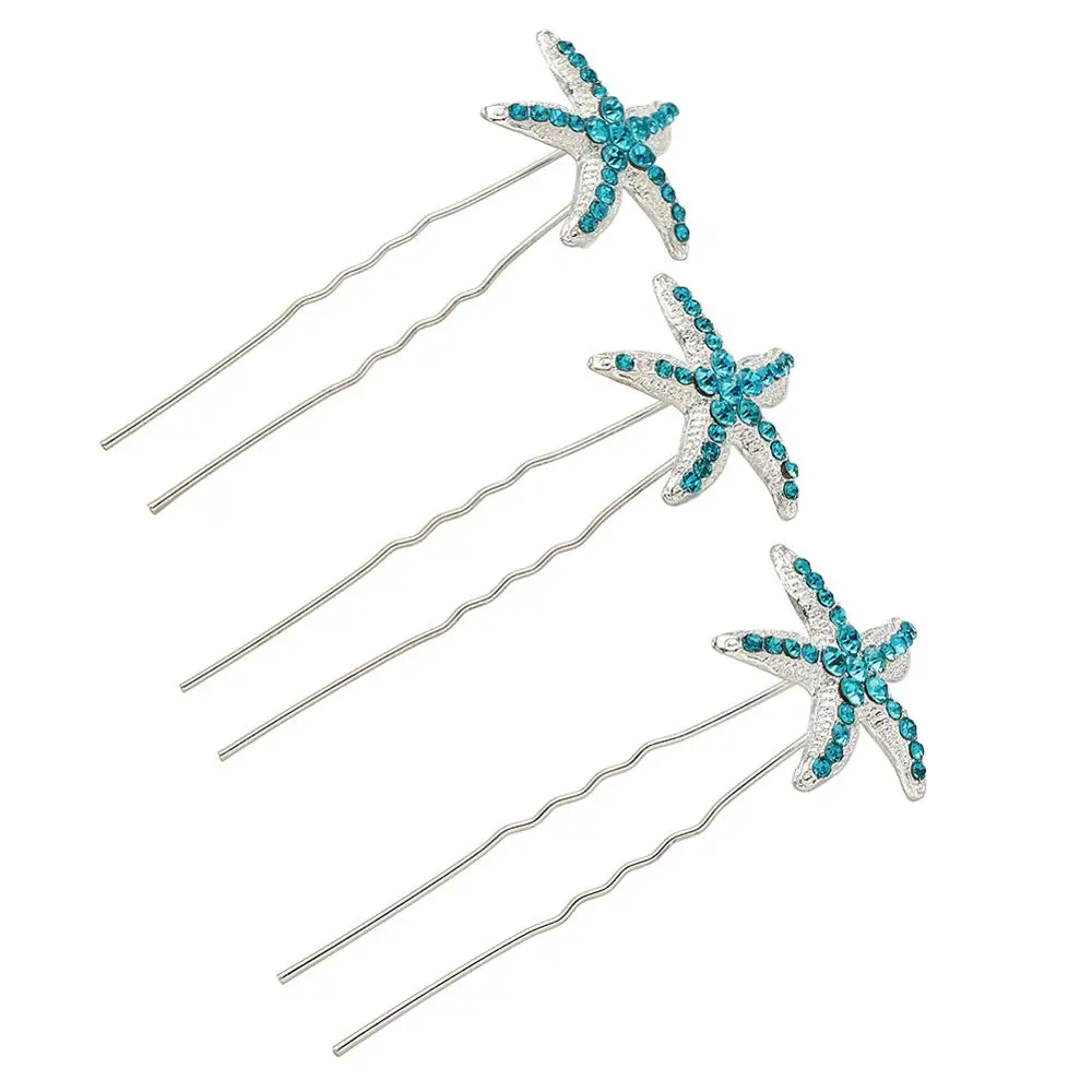 10 шт. морская звезда синяя железная простая палочка для волос стразы женщин