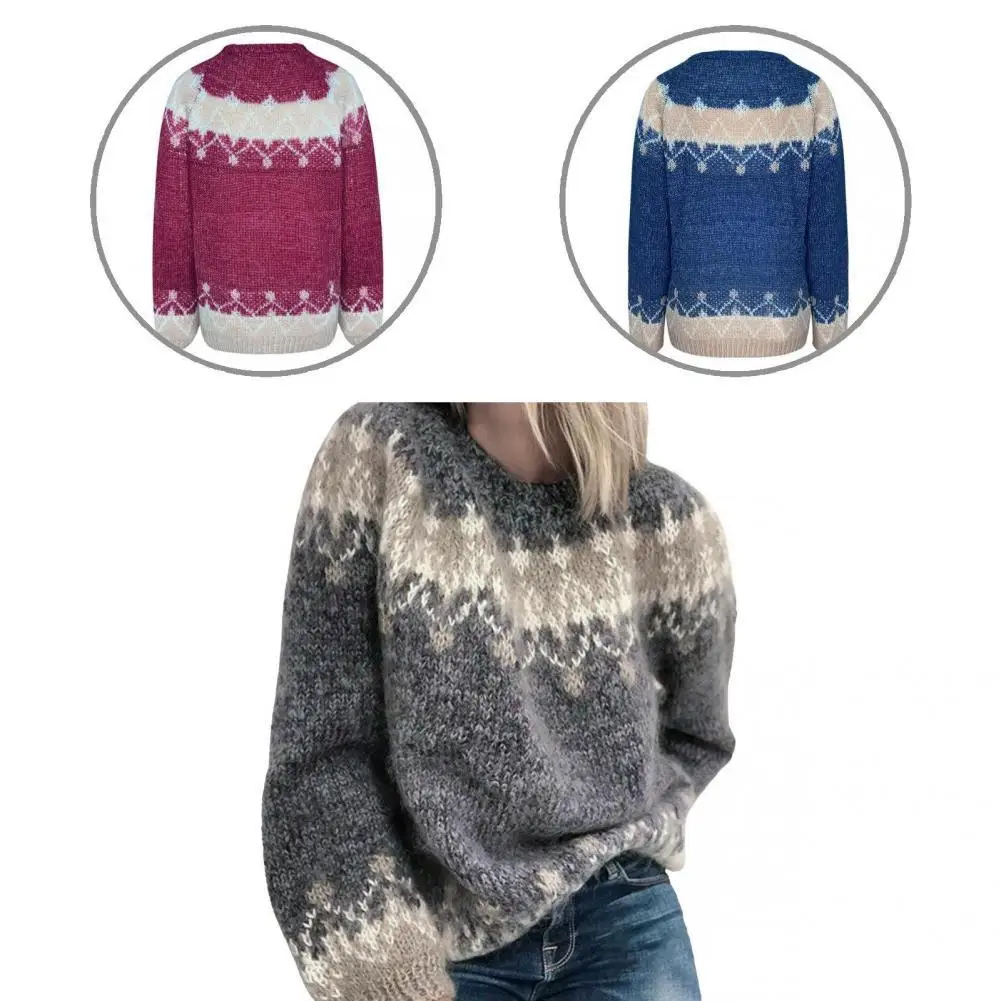 

Coldproof Classic Ethnic Pattern Print Sweater Jumper Autumn Winter Knitted Sweater Ribbed Cuff for Work