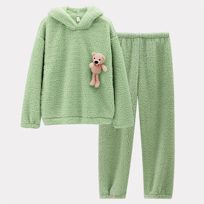 

Милая мультяшная Пижама Fdfklak для женщин, новая теплая Фланелевая пижама с капюшоном, комплект утепленной зимней бархатной Пижамы, Пижамы