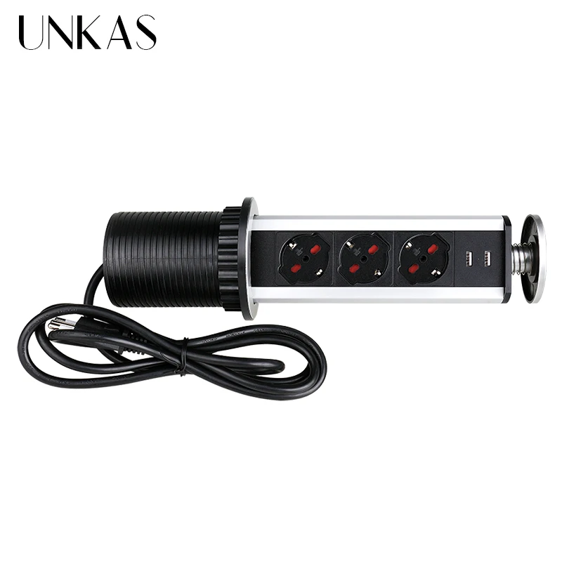 

Выдвижная розетка UNKAS 13A с двумя USB-портами для зарядки