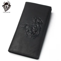 men black horse relief stamp 100 genuine leather long wallet mens credit card travel hand purse for