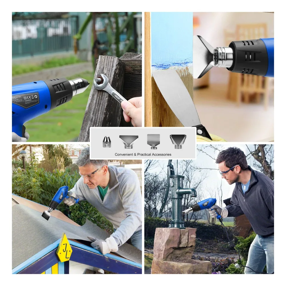 

2000w Heat Gun Variable 2 Temperatures Electric Hot Air Gun With Four Nozzle Attachments Industrial Power Tool By