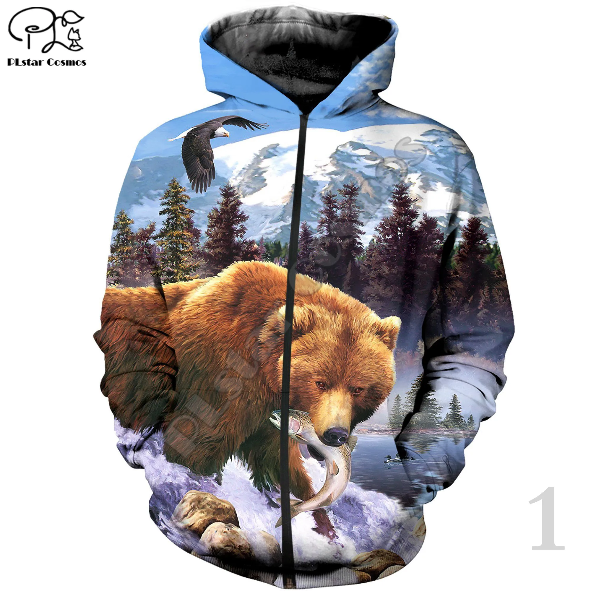 

PLstar Cosmos 3DPrint Newfashion Hunter Bear&Fish Animal Unisex Harajuku Streetwear Man/Woman Funny Hoodies/Sweatshirt/Zip T-1