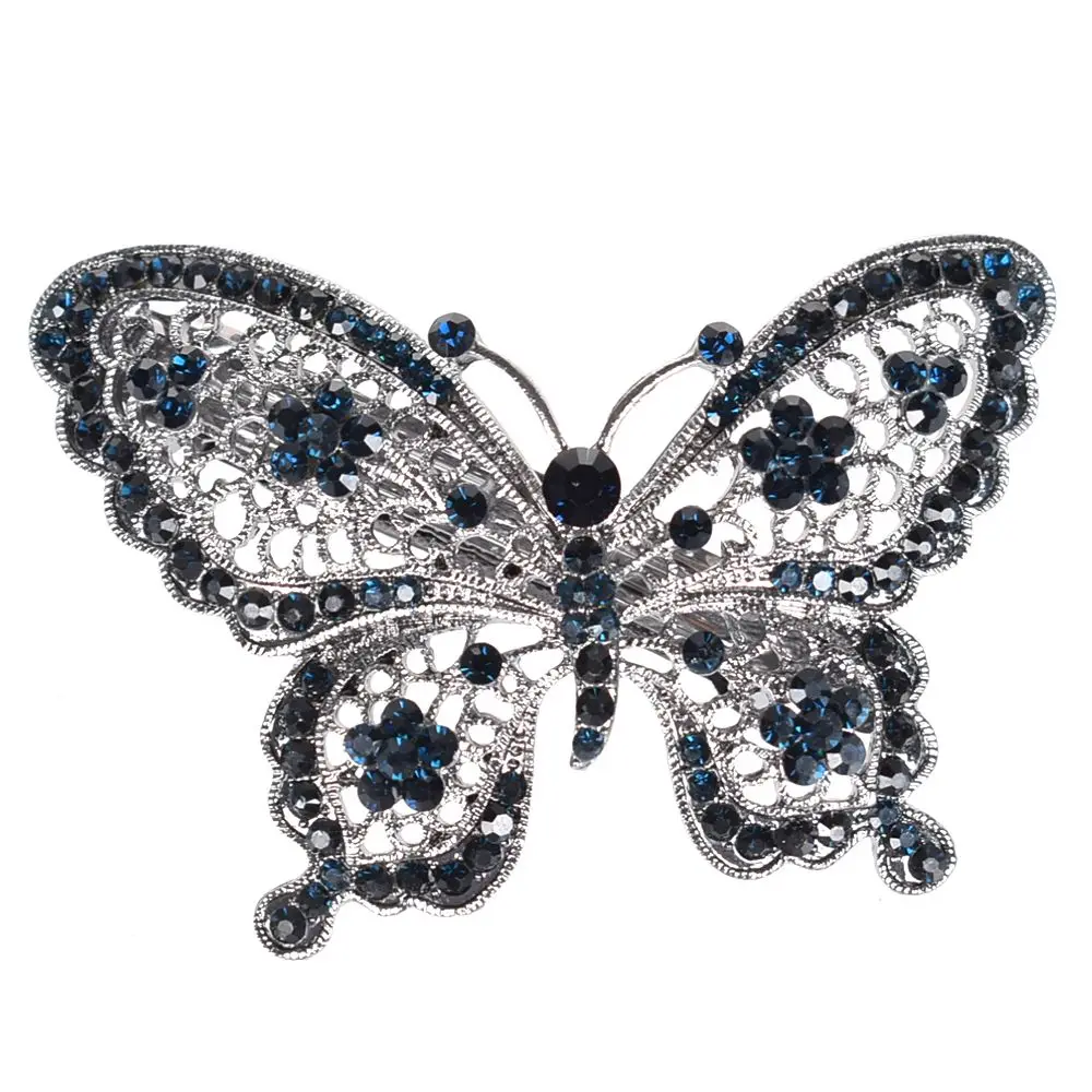 Удивительная Бабочка заколка для волос с украшением в виде синих кристаллов и