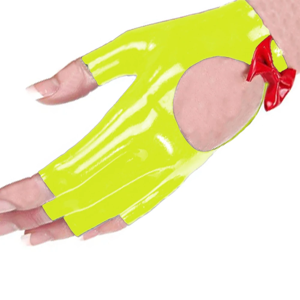 Готическое Фетиш клуб перчатки женские митенки украшенная бантом для резиновые