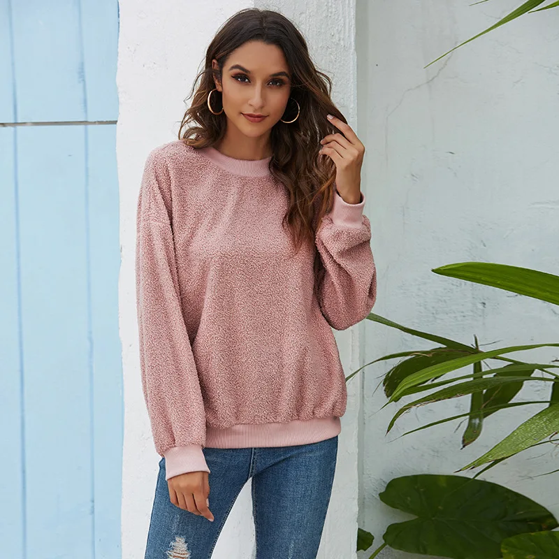 

Autumn Winter Warm Plush Sweatshirts And Hoodies Womens Solid Color Casual Fluffy Thick Top Ladies New Clothing 2021 Sweatshirt
