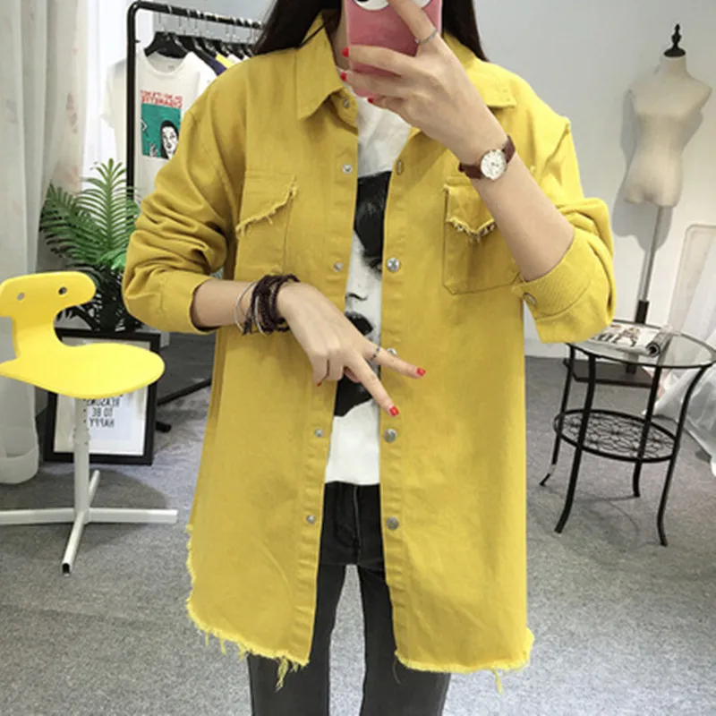 Женская джинсовая куртка с длинным рукавом бахромой свободная повседневная