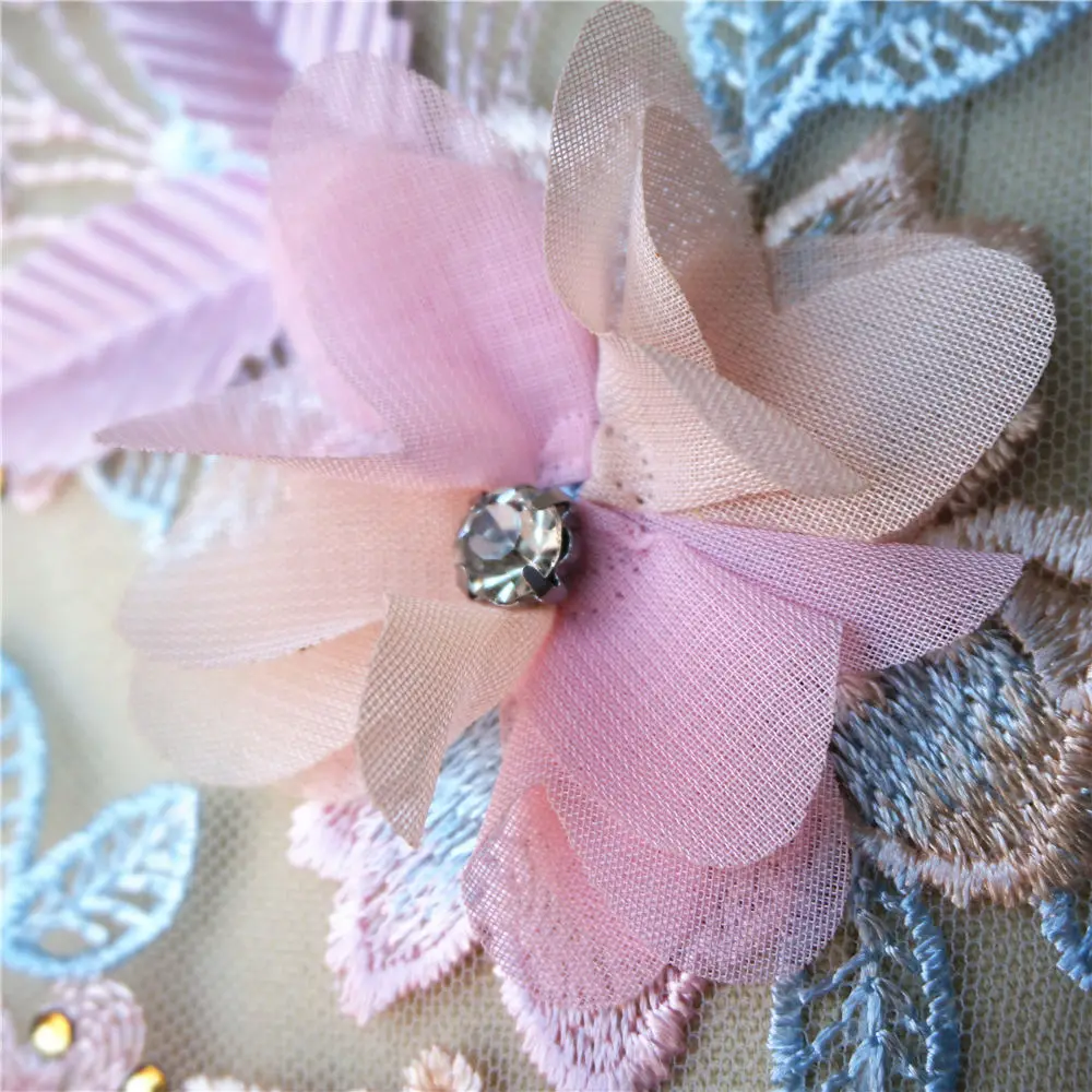 2 шт. розовые синие 3D Цветочные кружевные тканевые бусины Стразы вышитые