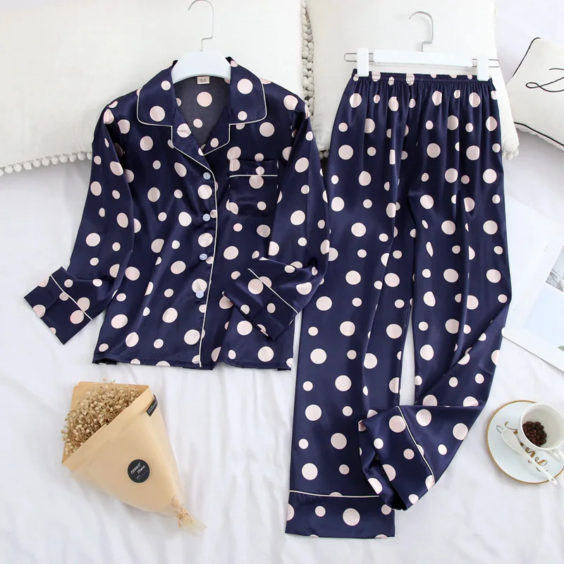 Пижама с длинным рукавом Осенний Шелковый костюм и брюками модный пижамный