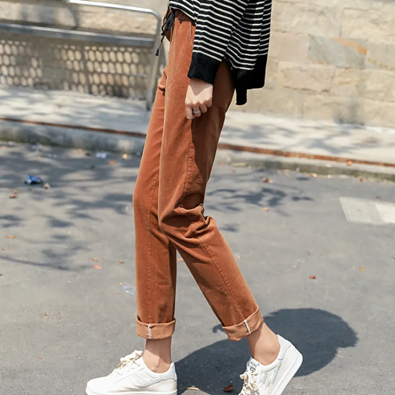 Вельветовые длинные брюки женские осенне-зимние однотонные брюки-карандаш с