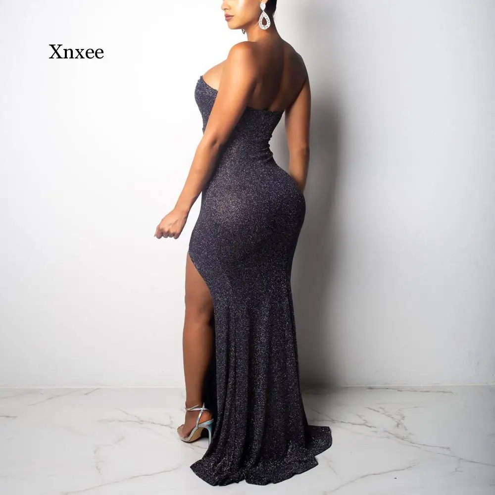 

Boho Women Dress Sexy Strapless Hollow Out Sleeveless Mermaid Dresses Side Split Long Maxi Dress Elegant Lady Party Wear