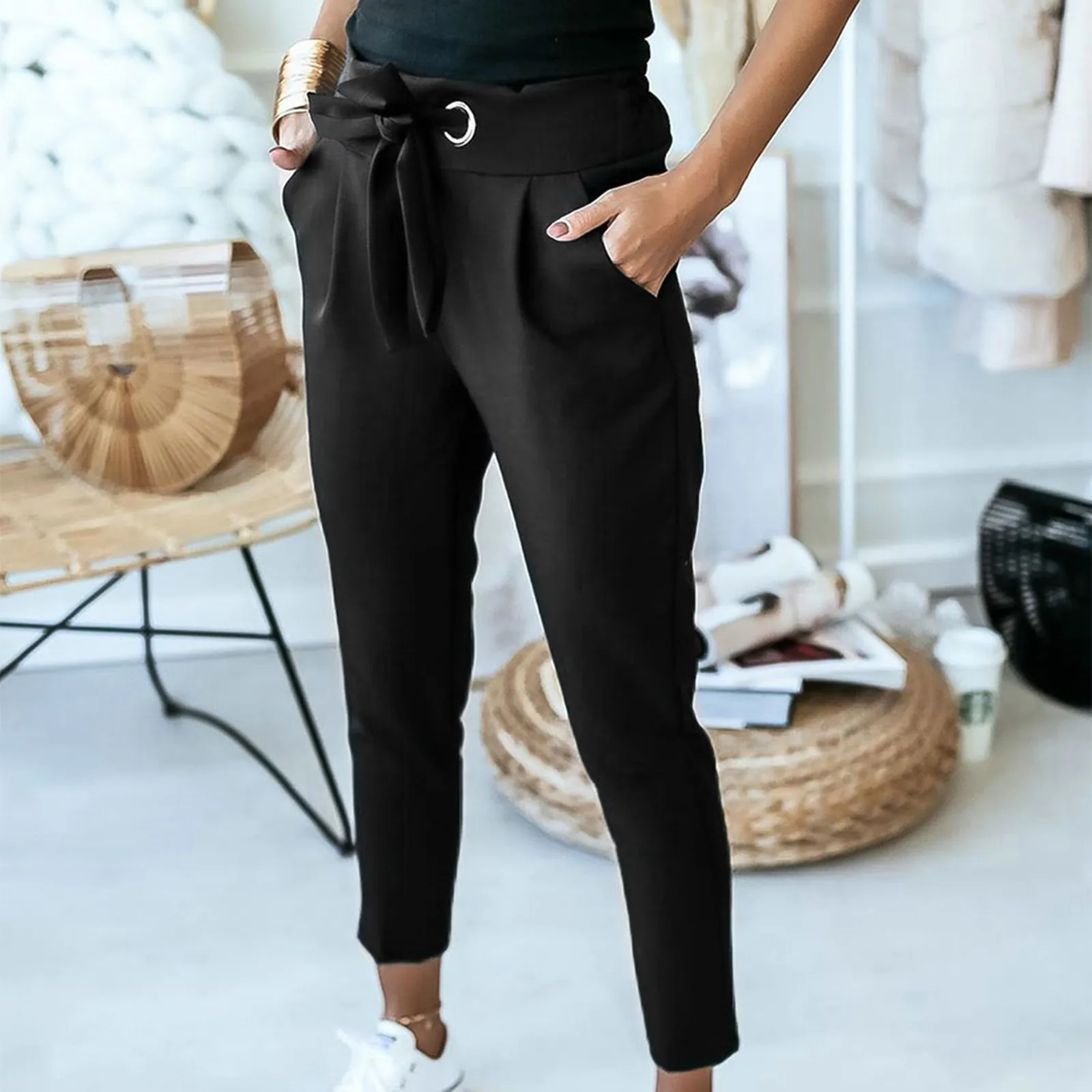 

Women's Yoga Pants High Waist Leggings Women Eight Point Casual Pants Sweat Trousers Fitness Hip High waist slimming straps