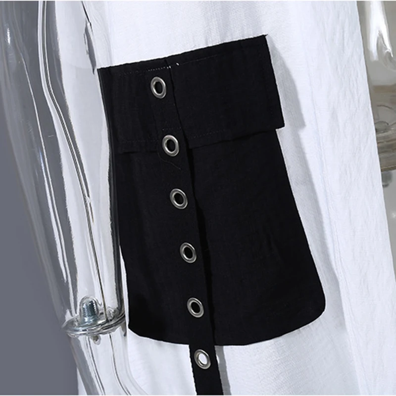 

[EAM] Loose Fit Women Black Drawstring Jumpsuit New High Waist Pocket Stitch Pants Fashion Tide Spring Autumn 2021 1DD6280