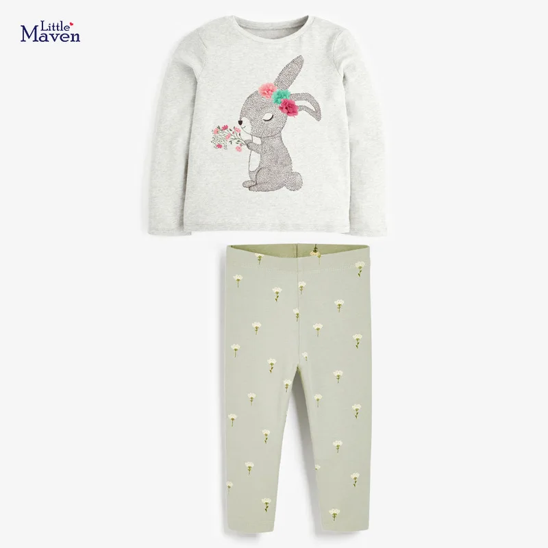 

Little Maven Children Set 2021 New Autumn Casual Cotton Fall Clothes Brand Long Sleeve Bunny Applique Shirt + Print Pants 20568