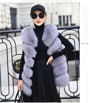 Фуксия new real natural whole fur six-section fox vest ladies winter long warm fashion vest - Цвет: Фуксия