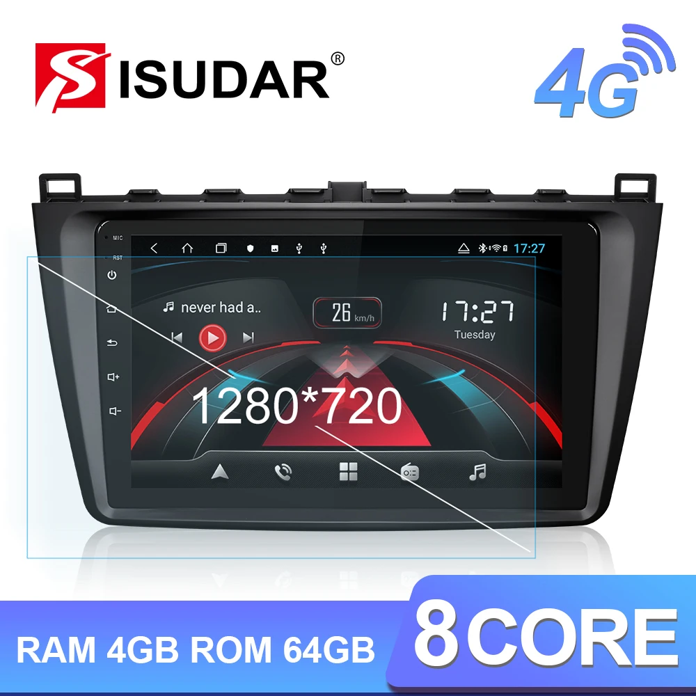 Isudar H53 4G 1280*720 Android 1 Din Авто Радио для Mazda 6 2 3 GH 2007-2012 Автомобильный мультимедийный gps