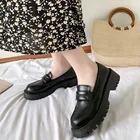 Женские туфли мэри джейн в стиле Харадзюку, милая однотонная черная обувь из искусственной кожи, на платформе, без застежки, с круглым носком