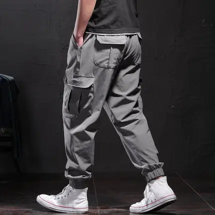 

Summer thin ice silk overalls men's loose-fitting men's trousers plus fat to increase fat men's casual pants tide brand